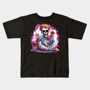 Food Junkie Pastel Goth Dead Skeleton Pink Design Kids T-Shirt